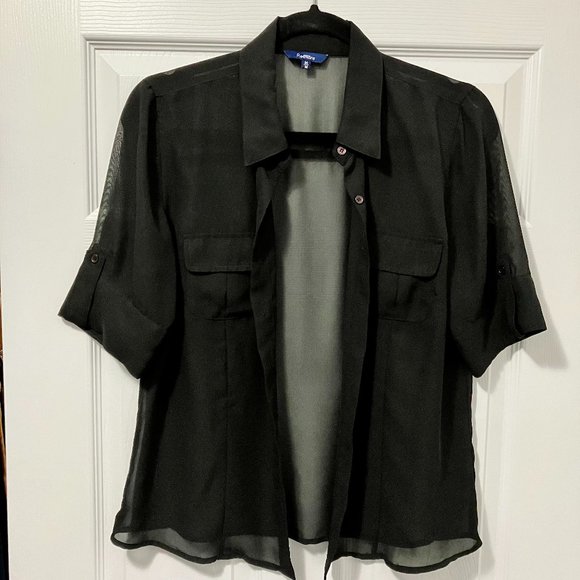 ⭐️2/$30⭐️ Short-sleeve, sheer black button down blouse/shirt, size medium - Picture 2 of 7